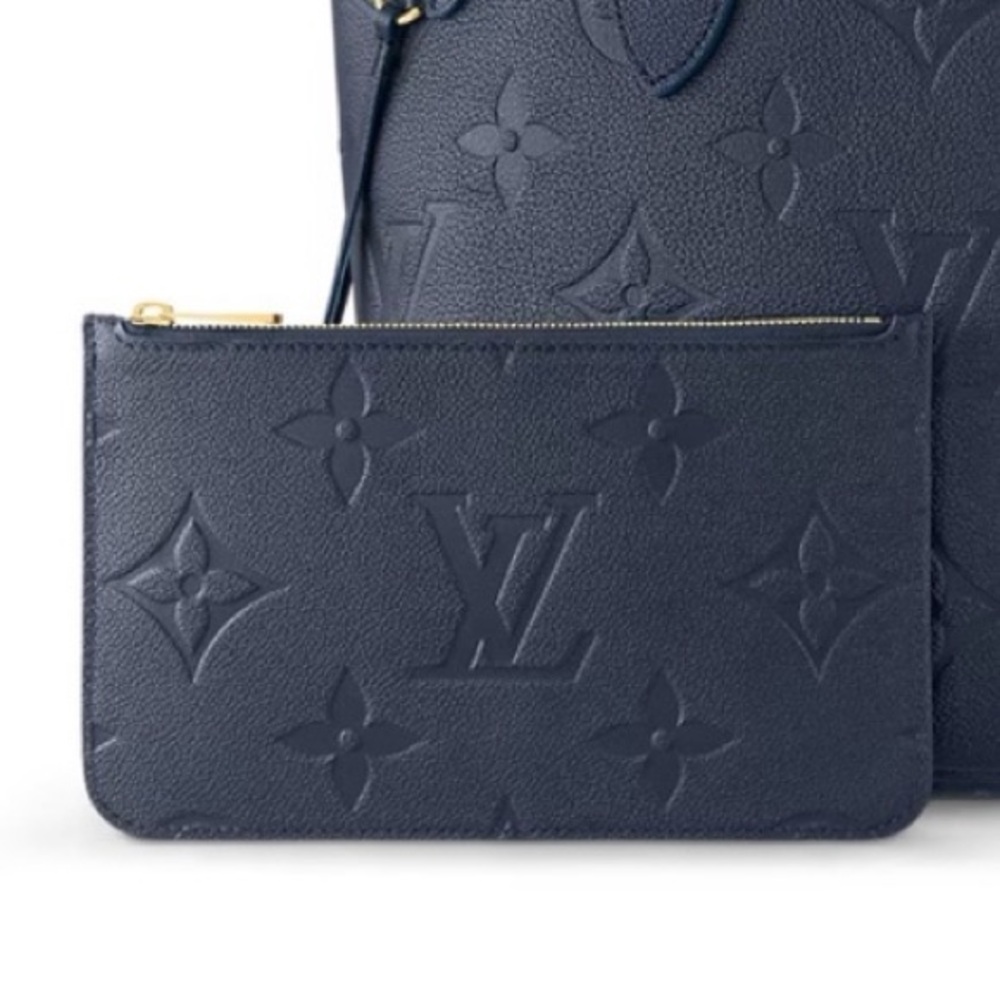NEW Louis Vuitton Neverfull POCHETTE Navy embossed Monogram Empreinte leather - Picture 9 of 16